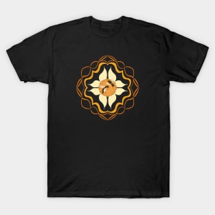 Two Bees on an Abstract Floral Design T-Shirt